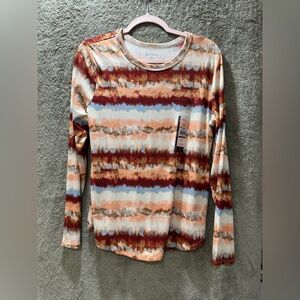 No Boundaries Tie-Dye Long Sleeve Top - Brown and Cream